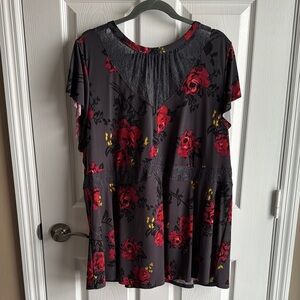Floral Gray, Black and Red Women's Top